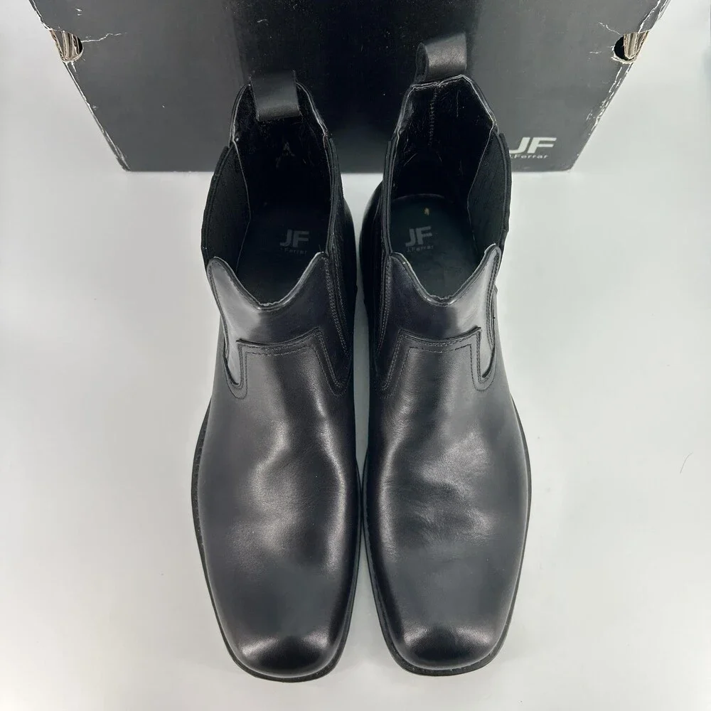 JF Ferrar Austin Chelsea Boots Mens Size 13 Black Leather Pull On Ankle Moto